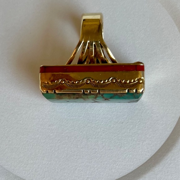 Native American Navajo Ray Morton Whirling Wind 18K Turquoise Ring - Picture 10 of 16